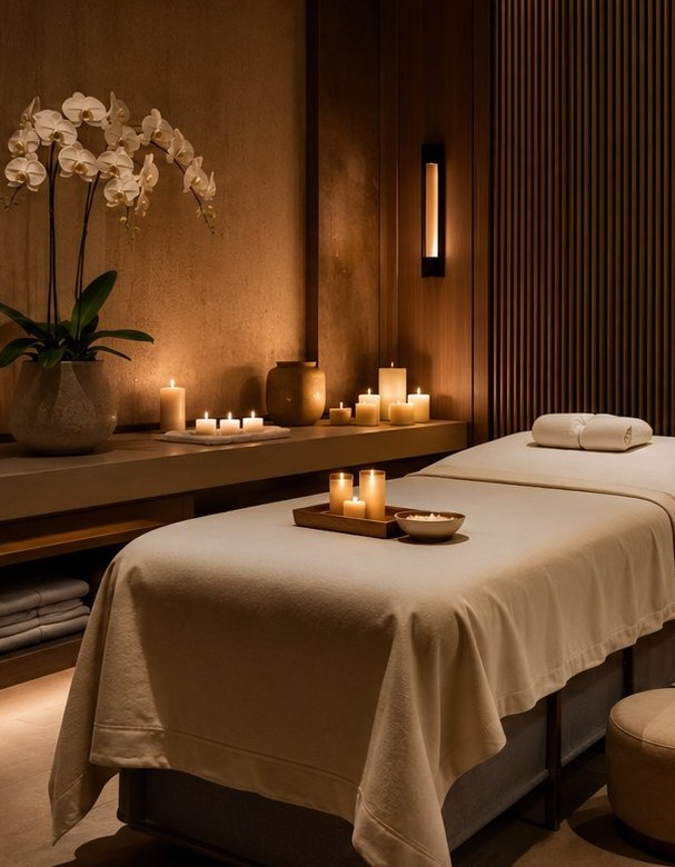 Gabinet zabiegowy spa ze świecami i orchideami w Luma Spa Hotel