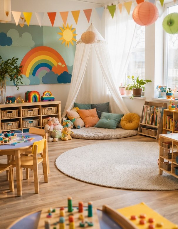 Sala przedszkolna z kącikami tematycznymi