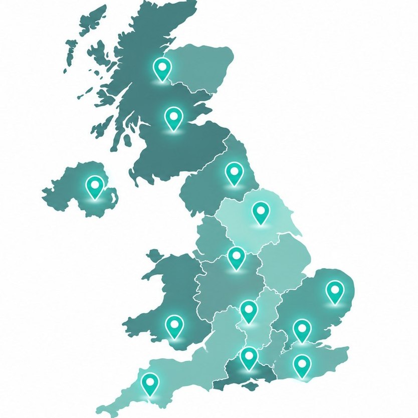 Map showing Purely Spotless coverage across the UK
