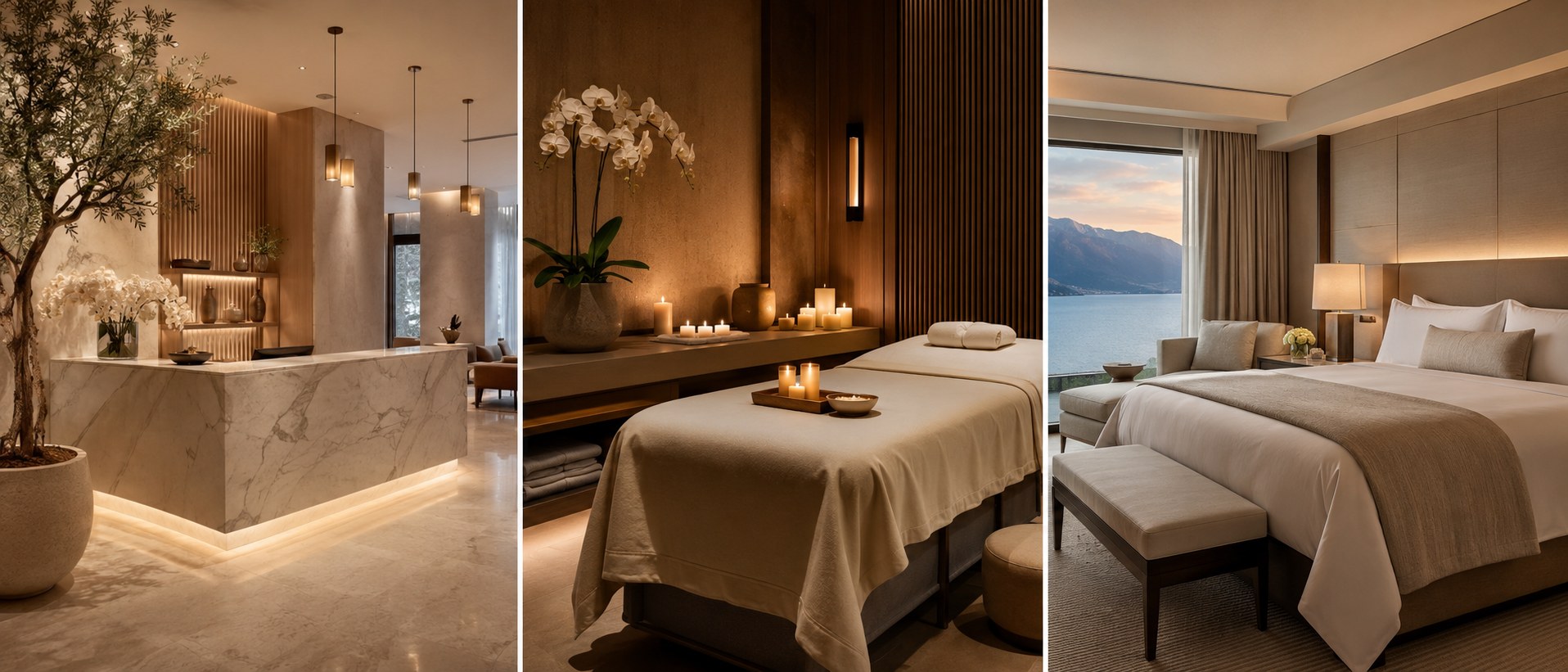 Lobby, treatment room and a river-view suite at Glenmara House